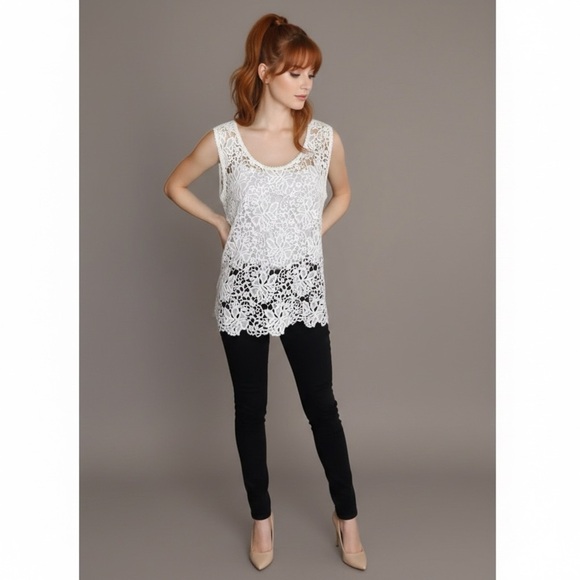 LOFT Tops - NWOT Ann Taylor LOFT  Women’s White Crochet Lace Sleeveless Top Cotton Blouse